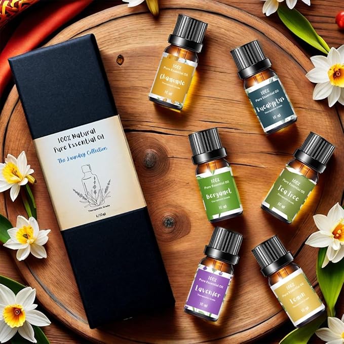 Essential Oils for Laundry – 6 Most Popular 100% Pure Therapeutic Grade Aromatherapy Oils, Lavender, Tea Tree, Eucalyptus, Bergamot, Lemon, Chamomile for Dryer Balls, Diffusers, Soaps, Candles