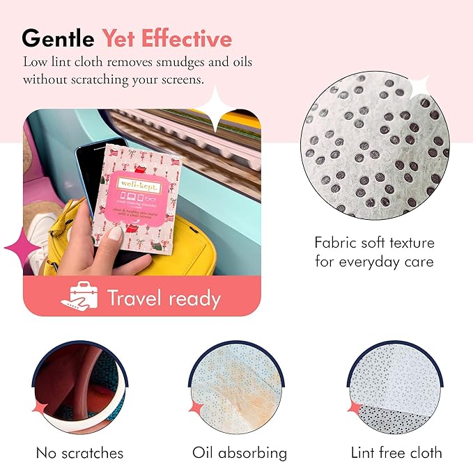 Well-Kept Tech & Lens Wipes - Eyeglass, Screen & Phone Cleaning, Multi-Surface, Lint-Free, Pre Moistened, Streak-Free & Non Scratching - Choupette, 12 Pack (180 Count)