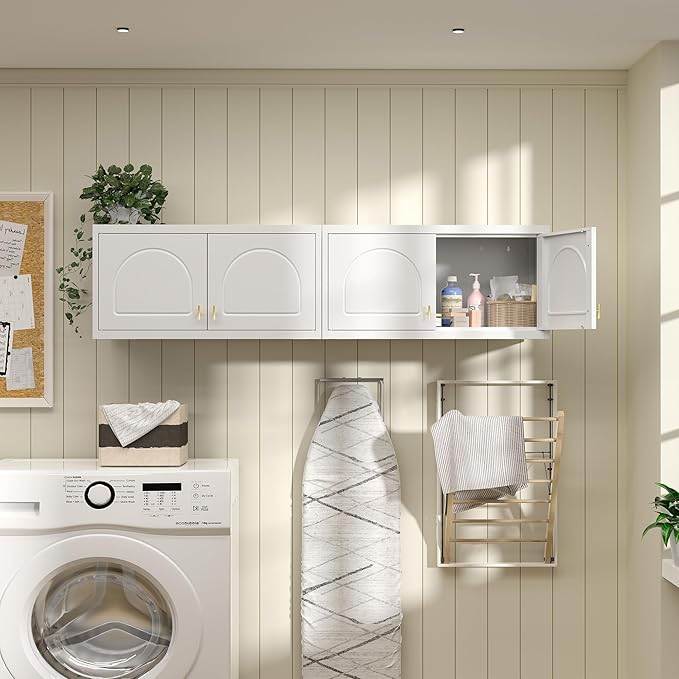 Metal Storage Cabinet with Doors, Small Kitchen Storage Cabinets, White Wall Cabinet, 15" Tall Home Office Cabinet, Steel Overhead Cupboard for Pantry, Living Room, Kitchen- Assembly Required