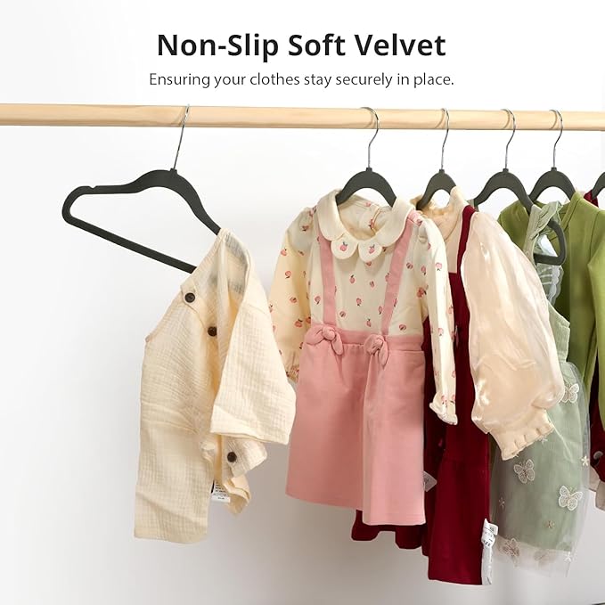 Velvet Baby Hangers, 50PCS Kids Velvet Hangers, Non-Slip & Space Saving Velvet Baby, 11.8 Inch Baby, Toddler, Felt for Toddler Children Closet (Gray)
