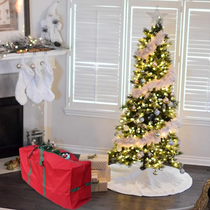 K-Cliffs Extra Large Christmas Tree Storage Bag Heavy Duty X'Mas Holiday Decoration Duffel Fits 9 ft Artificial Trees Durable Quality 65" x 30" x 15" Red