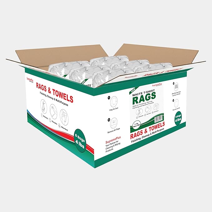 Premium White T-Shirt Cleaning Rags (4 lbs. Bag - Pack of 6) – White Cotton Rags for Cleaning, Staining, Painting, Oil, Grease & Dust Removal – Shop Rags Bulk for Multipurpose use