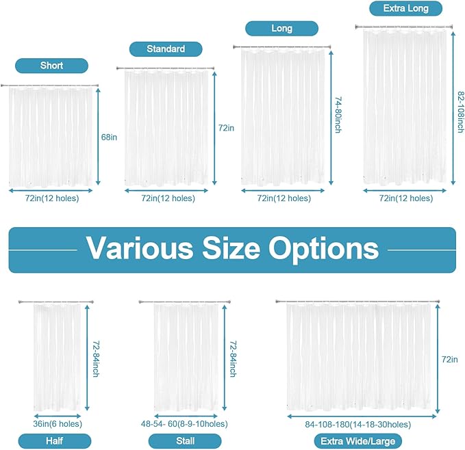 EurCross Stall Extra Long Clear Shower Curtain liner54x84 inch Length with 5 Magnets, 9G Premium PEVA See-Through Plastic Shower Curtain for Shower Stall,9 Holes with Hooks