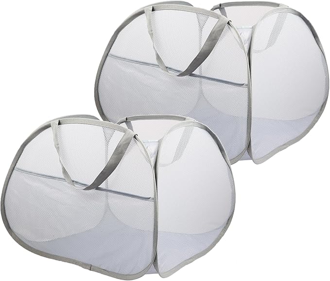 2 Pack Collapsible Laundry Baskets, 90L Large Foldable Laundry Basket, Durable Mesh Pop Up Hampers for Laundry, Dirty Clothes Laundry Hamper for Bedroom, Bathroom, Dorm, Laundry Room, Travel Grey