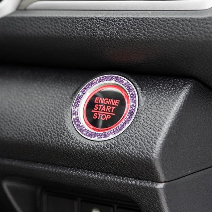 ToBeQueen Purple Car Bling Ring, Diamond Rhinestone Push Start Emblem Sticker, Interior Crystal Car Decor,Bling Car Accessories(Purple)