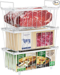 iSPECLE Chest Freezer Organizer Bins - Fits 7 Cu.Ft Deep Freezer, 3 Pack Stackable Wire Baskets(14.7" Length), Heavy Duty Coated Freezer Organizer, Rust Resistant for Frozen Food Sorting, White