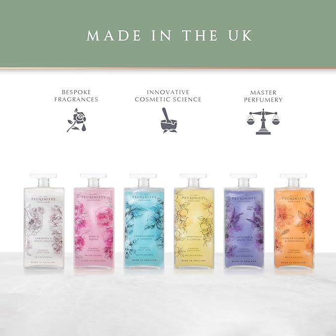 Pecksniff’s GingerFlower & Patchouli Foaming Bath Soak – Luxury Bubble Bath, 1L / 33.8 fl oz, Made in England