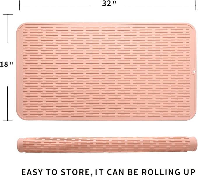 MicoYang Silicone Dish Drying Mat for Multiple Usage,Easy clean,Eco-friendly,Heat-resistant Silicone Mat for Kitchen Counter or Sink,Refrigerator or Drawer Liner Pink 4XL 32 inches x 18 inches
