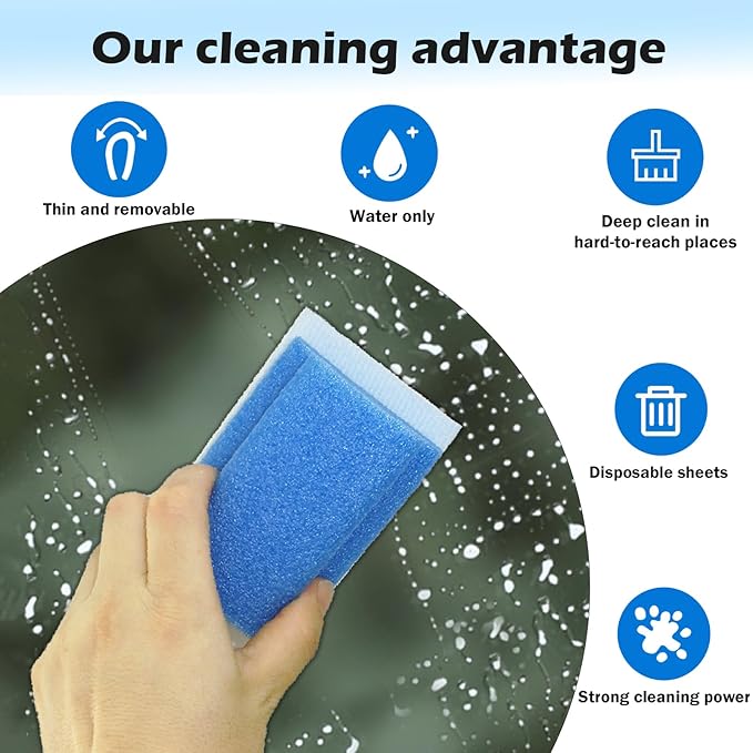 Magic Sponge Brush with Handle, Magic Sponge Eraser Handy-Grip with 10 Scouring Refill Pads 2 Reusable Scrubber, Scrub Pad Singles with Handle for Bathroom, Sink, Stovetops, Patio Furniture