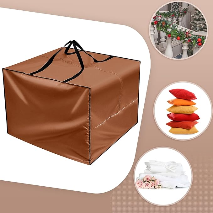 Patelai 2 Pcs Outdoor Patio Cushion Cover Storage Bag 32 x 32 x 24'' 105 Gallon Waterproof Thickened Oxford Camping Moving Bag with Zipper for Xmas Tree Ornament Furniture Pillow Packing (Brown)