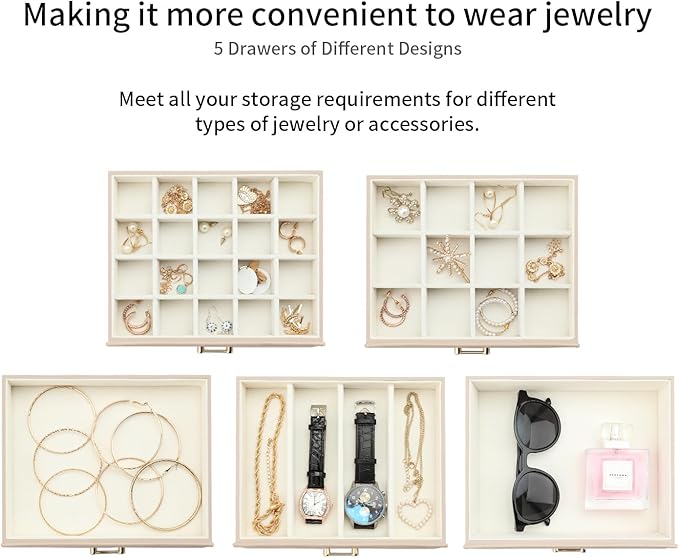 Jewelry Storage Box, Jewelry Organizer with 22 Necklace Hooks, Large Jewelry Box for Ring Bracelet Necklace Earrings (Apricot)