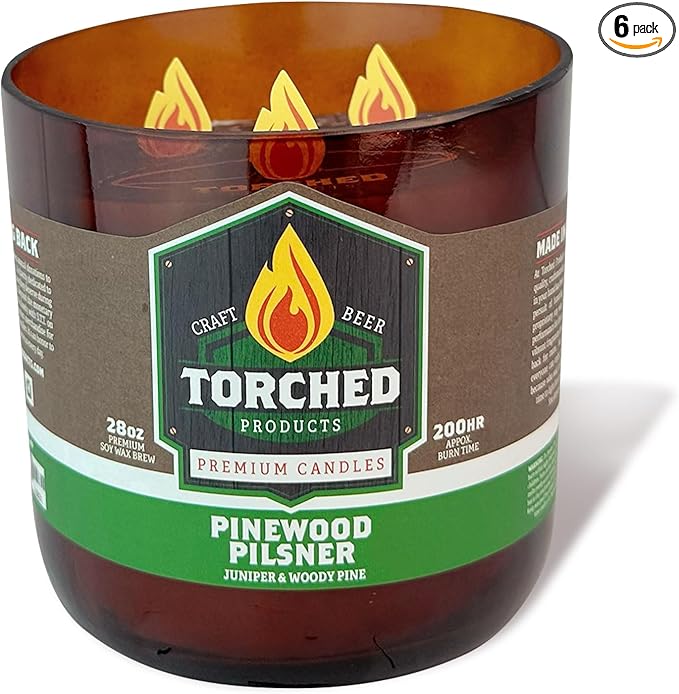 Torched Beer Scented Candles | Natural Soy Wax Candle | Pinewood Pilsner Scent 28 oz | Makes a Great Gift for Men, Beer Lovers, and Collectors | Bar Man-Cave Decor and Accessories