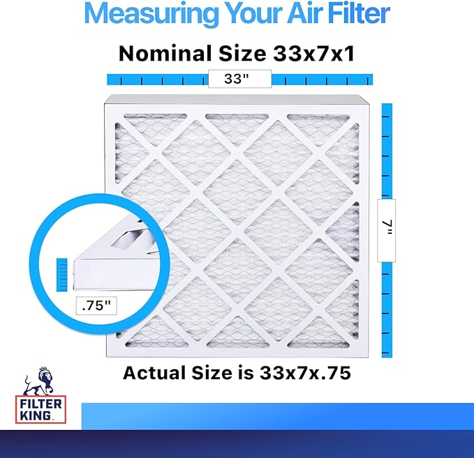 Filter King 33x7x1 Air Filter | 4-PACK | MERV 8 HVAC Pleated A/C Furnace Filters | MADE IN USA | Actual Size: 33 x 7 x .75"