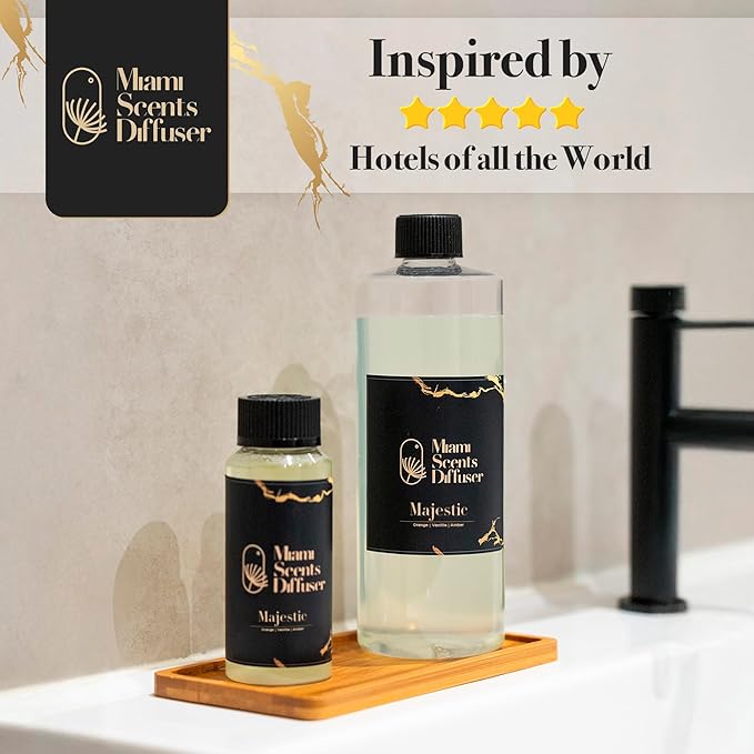 Majestic Garden Essential Oil Refill Luxury Hotel Inspired - Long Lasting Aroma for Home & Commercial Diffuser - 120ml Fresh Blend of Orange Vanilla Amber, Scent for Office Spa Wellness Aromatherapy.