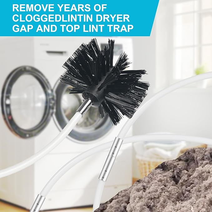 AOGYikang 30 Feet Dryer Vent Cleaning Brush Kit, Multi-Purpose lint Cleaning Brush with 4" and 6" Brush Head, Professional Lint Cleaning Accessories for Chimneys, Ducts, Dryers, Crevices