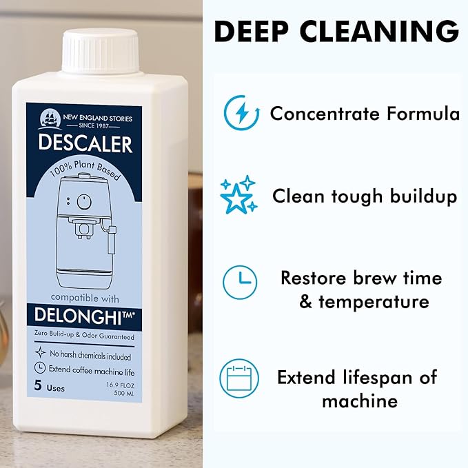 10 Uses DeLonghi Compatible Descaling Solution, Specially Designed to Clean Delonghi Coffee Machines and Maker - 33.8oz Espresso Coffee Maker Cleaner, Coffee Pot Cleaning Limescale Remover