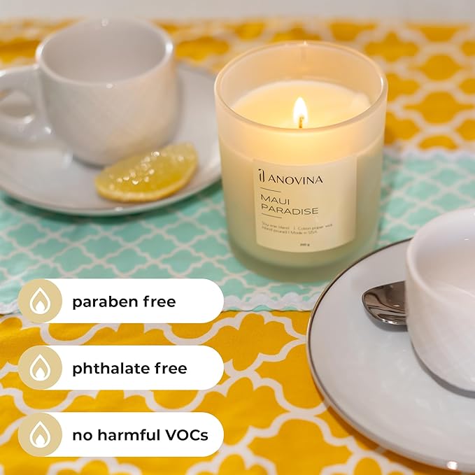 Anovina Maui Paradise Hawaii Candle for Home Scented – Hawaiian Gifts for Women – Natural Soy Wax Blend, 60 Hours Burn – Notes of Persimmon, Papaya, Pikake, and Jasmine