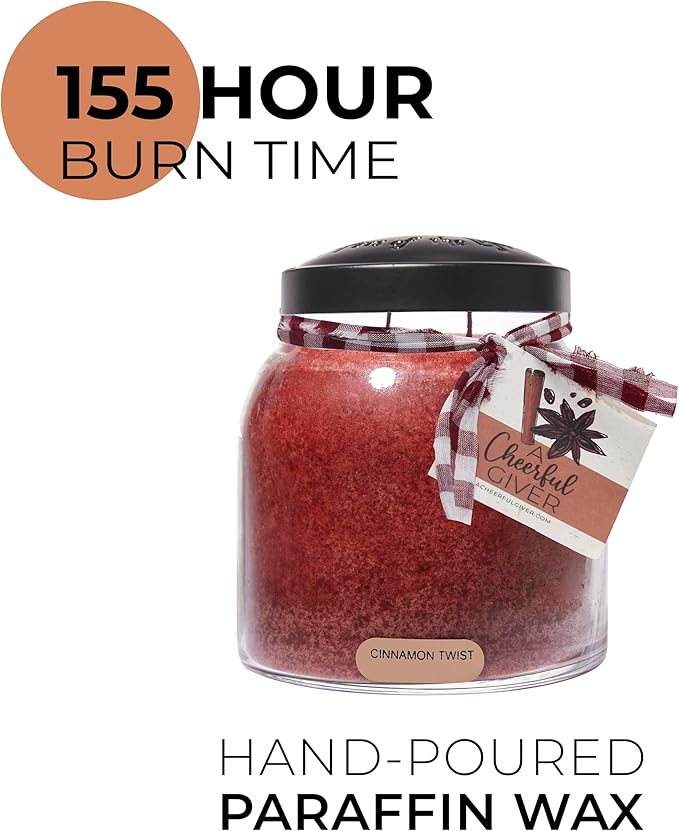 A Cheerful Giver — Cinnamon Twist - 34oz Papa Scented Candle Jar with Lid - Keepers of the Light - 155 Hours of Burn Time, Gift for Women, Red