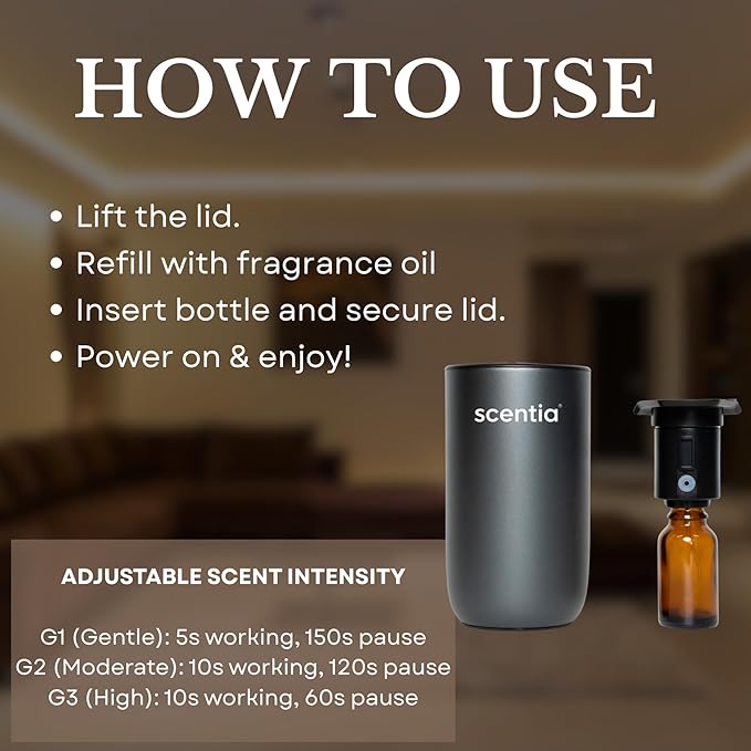 Waterless Essential Oil Diffuser Starter Kit-Wireless Portable Scent Diffuser for Home Room Car Office, Smart Car Freshener, Dual Modes, Auto Shut-Off, 3 Mist Levels, Ambient Light, Valentine Gift