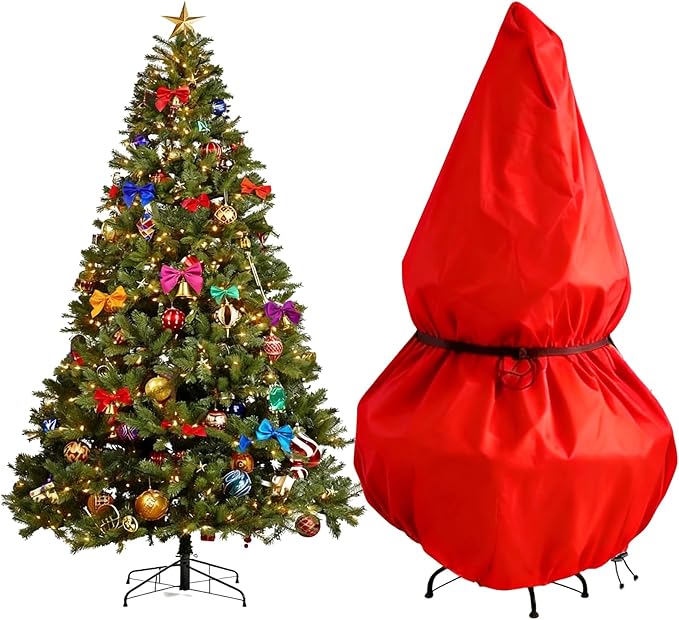 Christmas Tree Storage Bag,Upright Design,Fits Up to 7.5ft Tall Artificial Tree,Large Holiday Xmas Tree Cover Upright Tree Dustproof Bag with Zipper & Drawstring(Red,7.5 ft)