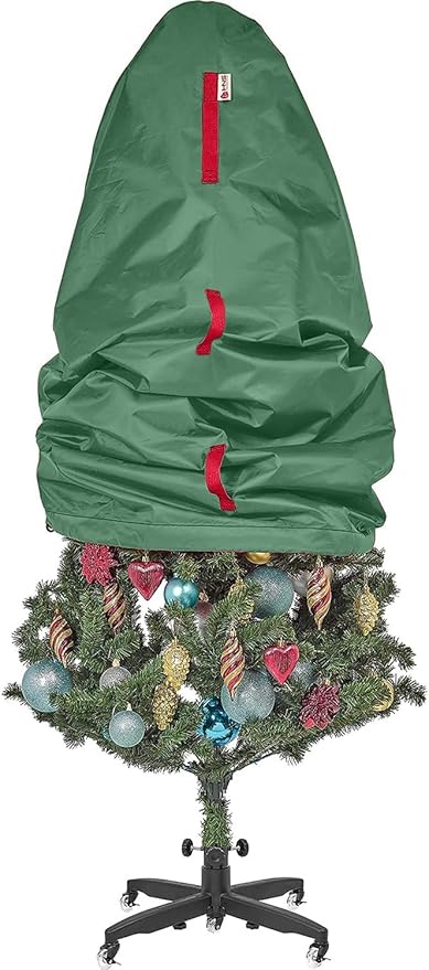 Upright Christmas Tree Storage Bag - Fits 7 Ft Artificial Xmas & Topiary Tree, Vertical Holiday Cover, Durable, Dustproof & Easy-Use Xmas Storage, Green