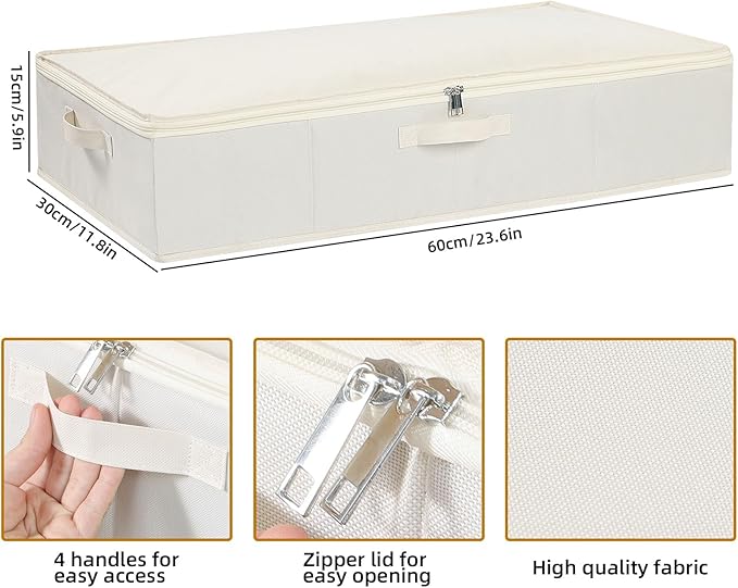 YheenLf Clothes Organizers, Under Bed Storage Containers, Storage Bins With Lids and Reinforced Handles, Beige, 3 Pack, 23.6 x 11.8 x 5.9 Inch