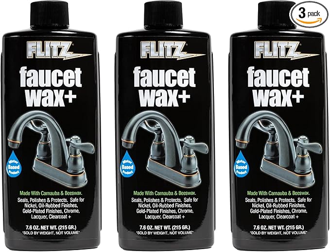 Flitz - PW 02685-3A-3PK Faucet Wax, Polish + Sealant Made with Exclusive Carnauba and Beeswax Formula That Leaves Behind No Residue or Scratches, Perfect for Door Hardware, Kitchen and Bathroom, 7.6 oz, 3 Pack