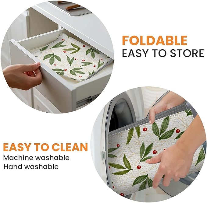 Dish Drying Mat For Kitchen Counter, Green Leaves Beige Microfiber Absorbent Dish Drainer Rack Pad Reusable Large 18x24in Drying Mat