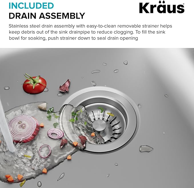 KRAUS Premier 32-inch Undermount 60/40 Double Bowl with Low Divider 18-Gauge Stainless Steel Kitchen Sink with Strainers (x2), KBU24