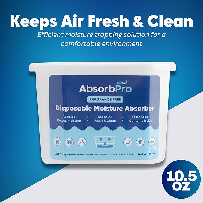 Absorb Pro - Moisture Absorber Tub Fragrance Free - 6-Pack - 10.5 oz Unscented Disposable Odor Eliminator Box & Dehumidifier for Garage, Home, Kitchen, Bedroom, Bathroom, Closet, Cars, and Boats
