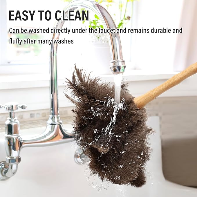 DOVORSY Ostrich Feather Duster 16 Inch, Feather Duster for Cleaning Ceilings Furniture Fans with Wooden Handle for Home, Car, and Office Cleaning (16in)