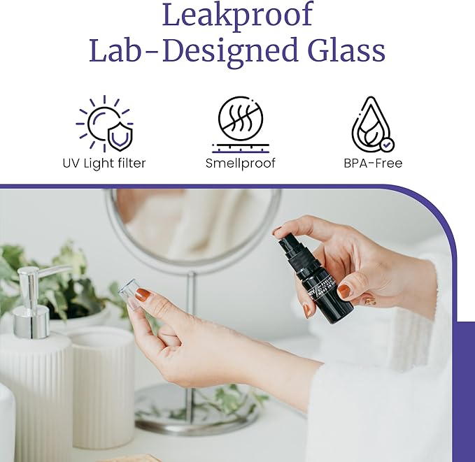 Infinity Jars 15 Ml (.5 fl oz) Black Ultraviolet Glass Fine Mist Spray Bottle Cleaning Products Refillable Containers Homemade Perfume Blends Room, Sprays Bath Beauty Hair, Screw Top Bottles 3-Pack