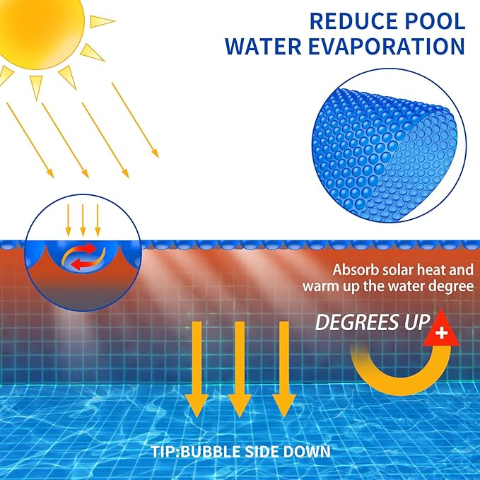 BigXwell Solar Pool Cover, Blue 16-mil 6 x 12 Foot Square Pool Heaters for Above-Ground and In-Ground Pools, 1600 Series Heavy-Duty Insulating Pool Heater Cover for Swimmer