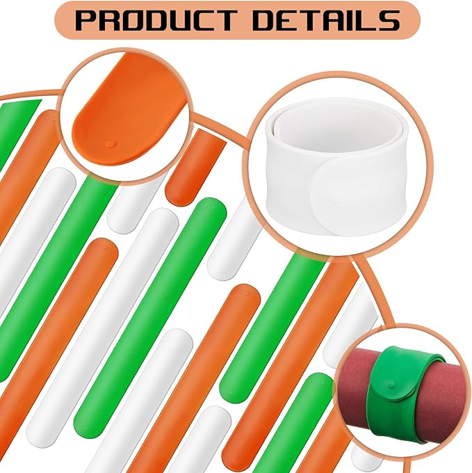 Charniol 12 Pieces Wrapping Paper Roll Holder Holiday Flip Wraps Silicone Covered Metal Strips Flip 1 x 9 Inch Stabilizer Slap Band for Poster Gift Paper Vinyl Storage Organize (Green,Orange,White)