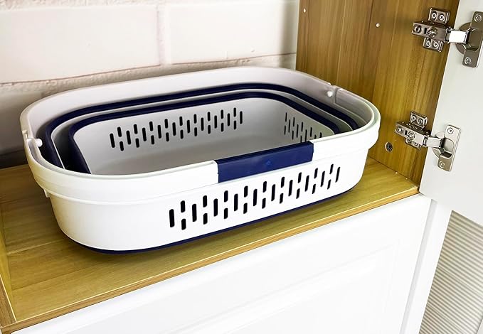 SAMMART 38L (10 Gallon) Collapsible Plastic Laundry Basket - Foldable Pop-Up Storage Container/Organizer – Portable Space Saving Laundry Hamper (1, White/Starry Blue)
