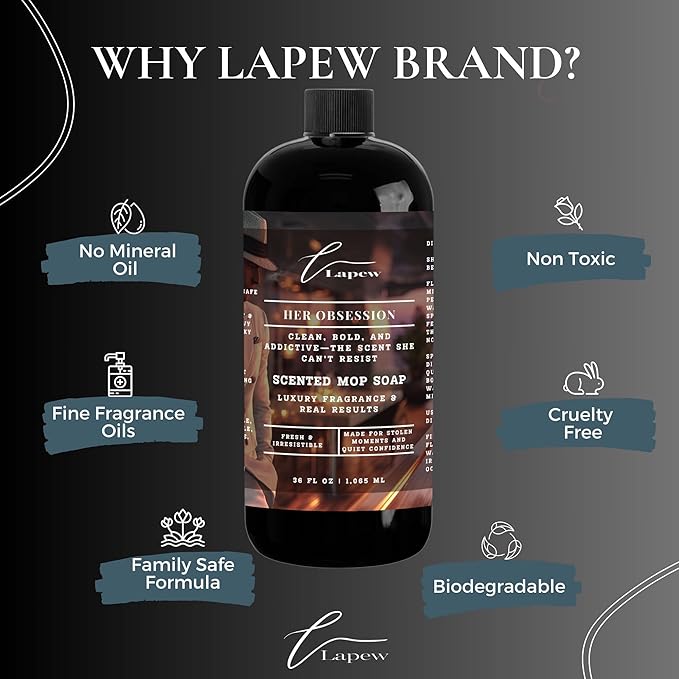 Lapew Her Obsession Scented Mop Soap Concentrate 36 oz | Premium Fragranced Floor Cleaner | Streak-Free | Hard Floor Cleaning Solution | Eco Friendly | Made in USA