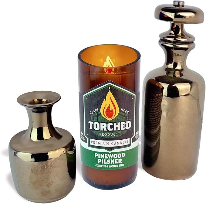 Torched Beer Scented Candles | Natural Soy Wax Candle | Pinewood Pilsner Scent 8 oz | Makes a Great Gift for Men, Beer Lovers, and Collectors | Bar Man-Cave Decor and Accessories
