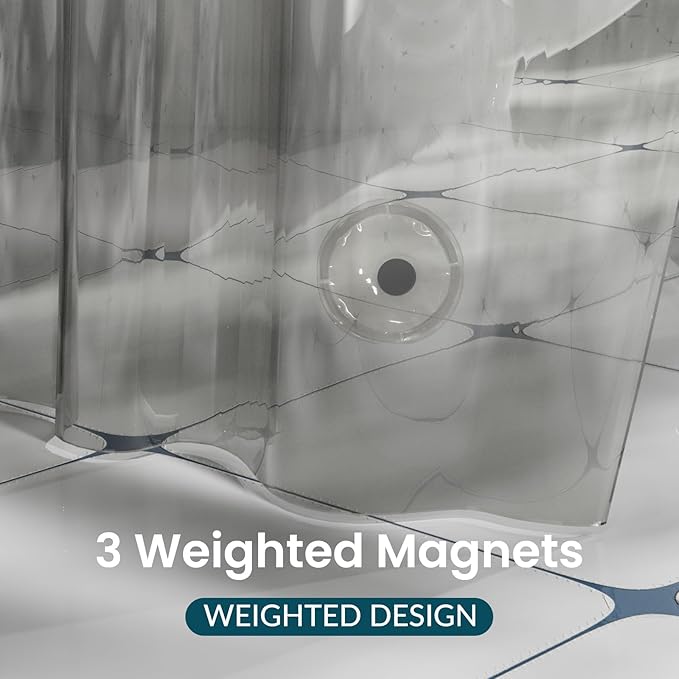 Titanker Shower Curtain Liner, Plastic Shower Liner PEVA 72 x 72 Lightweight Waterproof Shower Curtains for Bathroom with Magnets and Rustproof Grommets, Clear Black