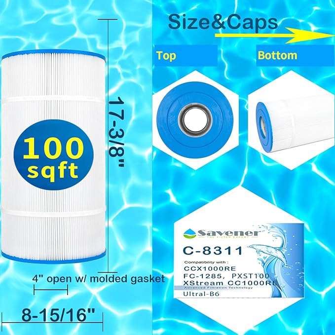 Savener® C-8311 Pool Filter Cartridge, Replaces Hayward CCX1000RE/CCX1000-RE/CC1000/CC 1000E, PXST100/PWW CT 100, FC-1285, Ultral-B6, SD-00370, MX-1000RE, APCC7207M, 100 Sq. Ft, 2 Pack