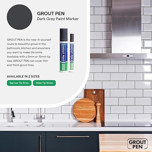 Grout Pen Dark Grey Tile Grout Paint Marker: Waterproof Tile Grout Paint Pen Colorant, Grout Shine Touch Up & Renew - Dark Grey, Narrow 5mm Tip (7mL)