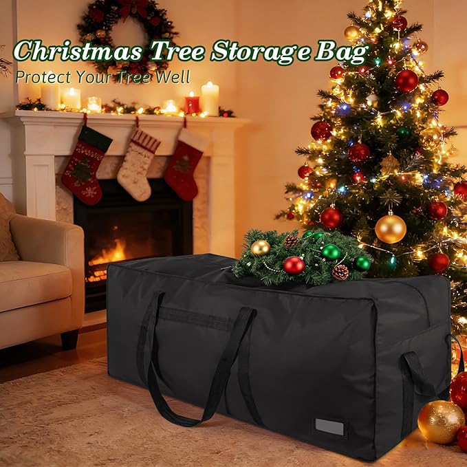 7.5 ft Christmas Tree Storage Bag, Heavy Duty Christmas Tree Bag with Reinforced Handles and Dual Zippers Wide Opening, Large Capacity fits for Artificial Christmas Tree (Black, 7.5 ft)