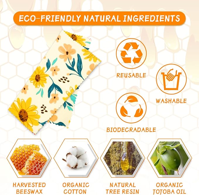 Beeswax Wrap, 9 Pack Eco-Friendly Beeswax Wraps for Food Storage, Organic, Sustainable, Beeswax Food Wraps, Zero Waste Reusable Food Wrap Beeswax Paper 1L, 3M, 5S Plants Pattern Sandwich Wrappers
