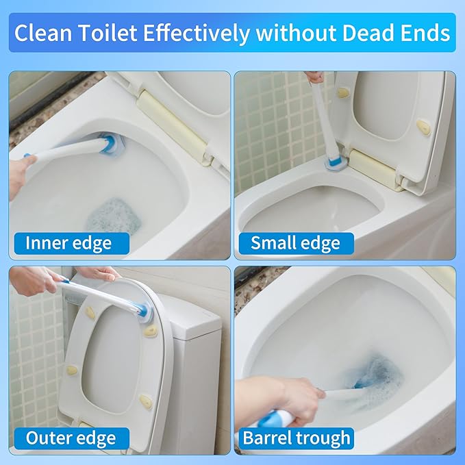 DALIPER Disposable Toilet Brush with 40PCS Refills, Wall Mounted Compact Bathroom Bowl Wand Cleaning System Long Handle with Storage Caddy