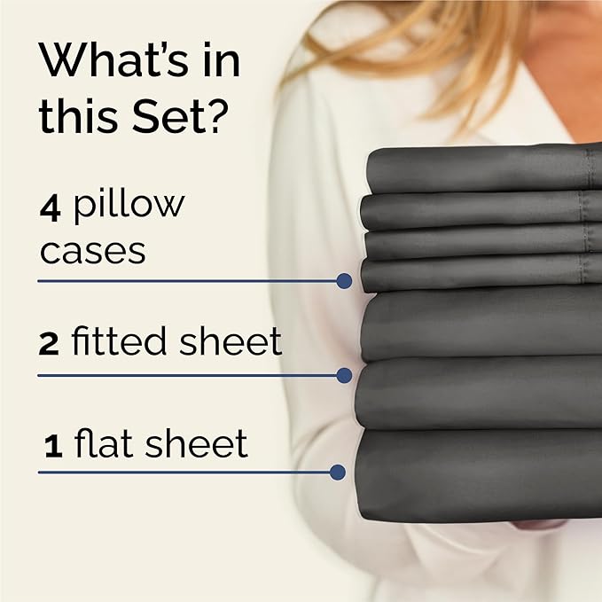 Split King 7 Piece Sheet Set - Comfy Breathable & Cooling - Soft Hotel Luxury Bedding Set with 8-16 Inch Deep Pockets - 1 Flat & 2 Fitted Sheet & 4 Pillowcases - Wrinkle Free & Easy Care - Charcoal