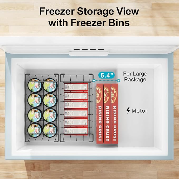 iSPECLE Chest Freezer Organizer Bins - Fits 7 Cu.Ft Deep Freezer, 6 Pack Stackable Wire Baskets(14.7" Length), Heavy Duty Coated Freezer Organizer, Rust Resistant for Frozen Food Sorting, Black