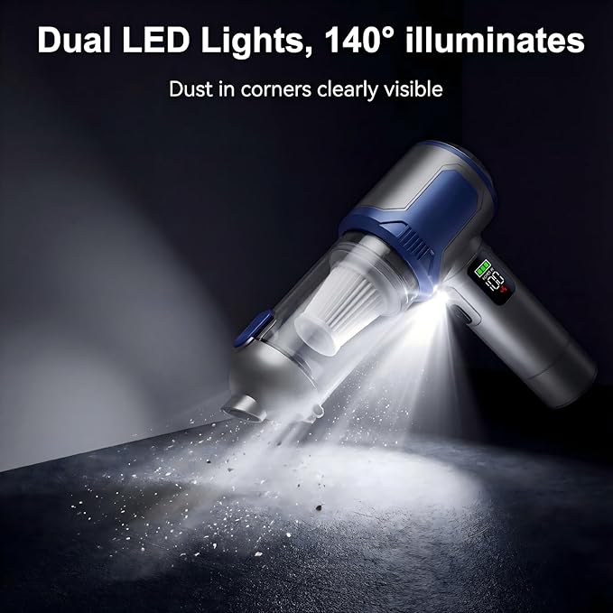 makecatch Handheld Car Vacuum Cleaner, 20000Pa High-Power Cordless Vacuum with 6000mAh Battery, LED Light, Washable HEPA Filter, Large Dust Cup, Lightweight Mini Vacuum for Car/Home/Pet Hair