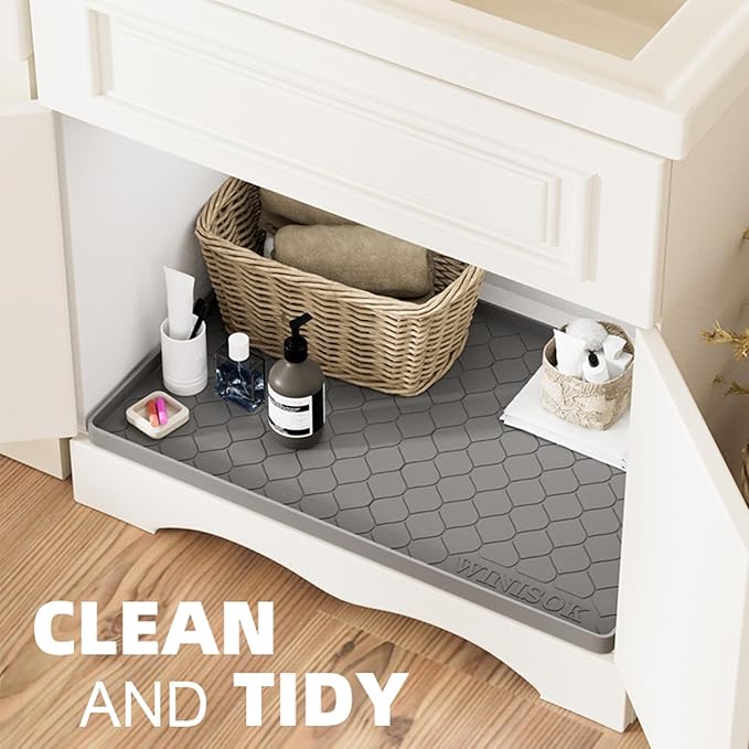 Winisok Silicone Under Sink Mat 22" x 19", kitchen Essentials and Gadgets, Shelf liner and Cabinet Protector, Home Organizers and Storage, Waterproof Bathroom Tray