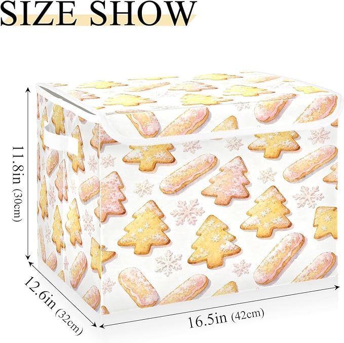 Christmas Tree Cookies Snowflake Storage Bins with Lids Foldable Storage Basket with Handles Collapsible Large Fabric Organizer Containers for Clothes Shelves Closet Office Home