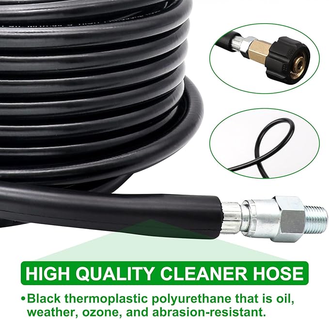 70FT Sewer Jetter Kit for Pressure Washer, 5800PSI Drain Cleaner Hose 1/4 Inch NPT, Corner, Rotating and Button Nose Sewer Jetting Nozzle Waterproof Tape Pearl Corsage Pin with 2Pcs Spanner