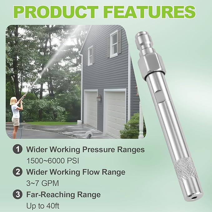 Ciunura Pressure Washer Long Range Chemical Soap Nozzle, Premium Ladder Saver Shooter Tip for 1700-6000 PSI, 3-7GPM Pressure Washer, with 1/4 inches Quick Connect, Up-to 40ft